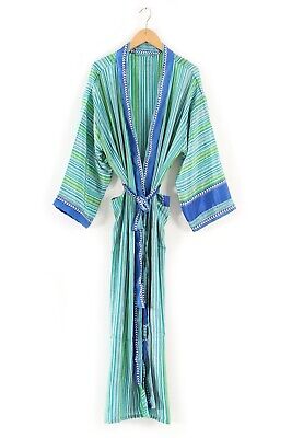 Indiano Riciclare Vintage Morbida Seta Sari Stampa Maxi Sexy Kimono Abito Tunica