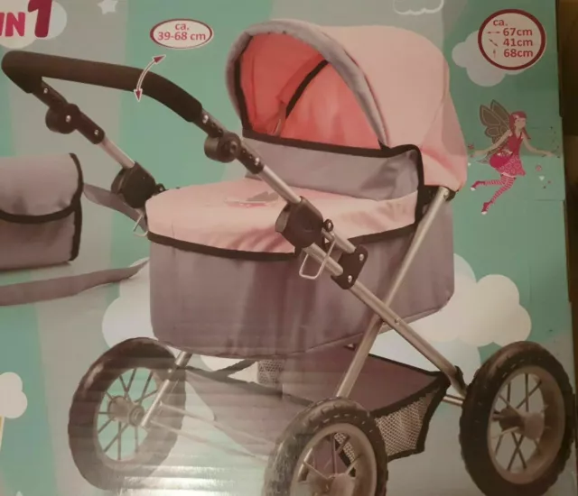 Bayer Design 1300800 Trendy Dolls Pink Grey Pram Baby Care & Travel 10-In-1 Set