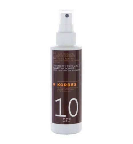 Korres SPF10 Clear Sunscreen Body Face Walnut Coconut Oil, 150ml