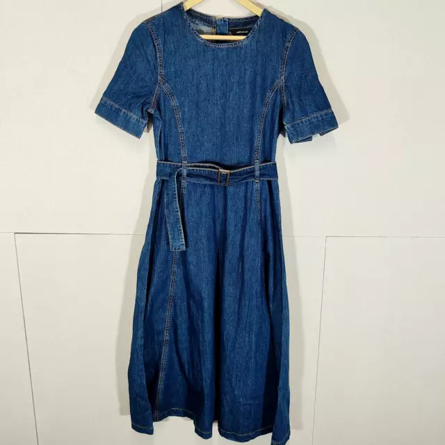 Karen Millen Womens Ladies Dress BNWOT Blue Size UK 12 Denim Belted Midi