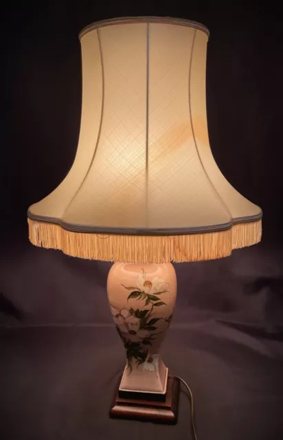 Ancien vintage pied de lampe rose et about-jour Dimmer décor floral