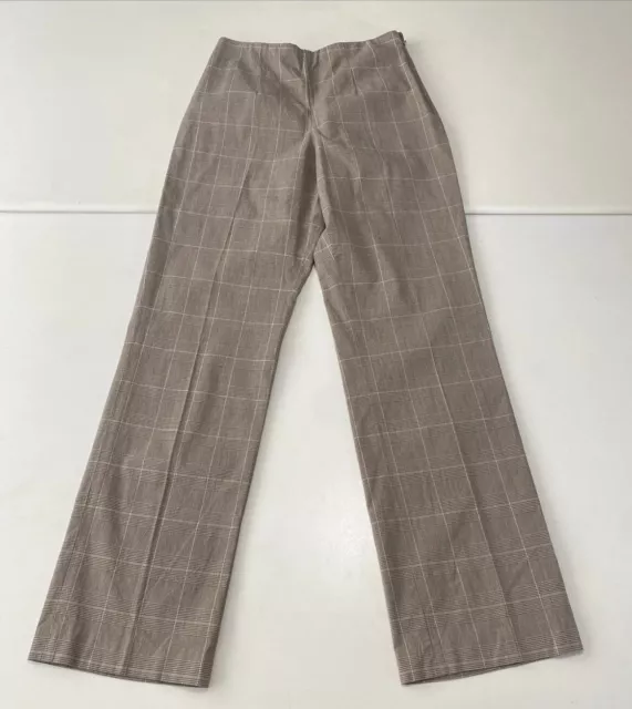 Eddie Bauer Womens Bremerton Fit Brown Tan Plaid Side Zip Pants Sz 6 Long