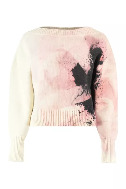 Alexander McQueen Anemone Wool Cashmere Floral Print Cropped Sweater Size XL