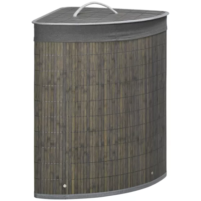55L Bamboo Corner Laundry Hamper Bamboo Laundry Basket 38x38x57cm Grey HOMCOM