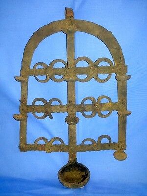Antique Old Primitive Tribal Iron Hand Crafted Wall Hanging Oil Lighting Lamp