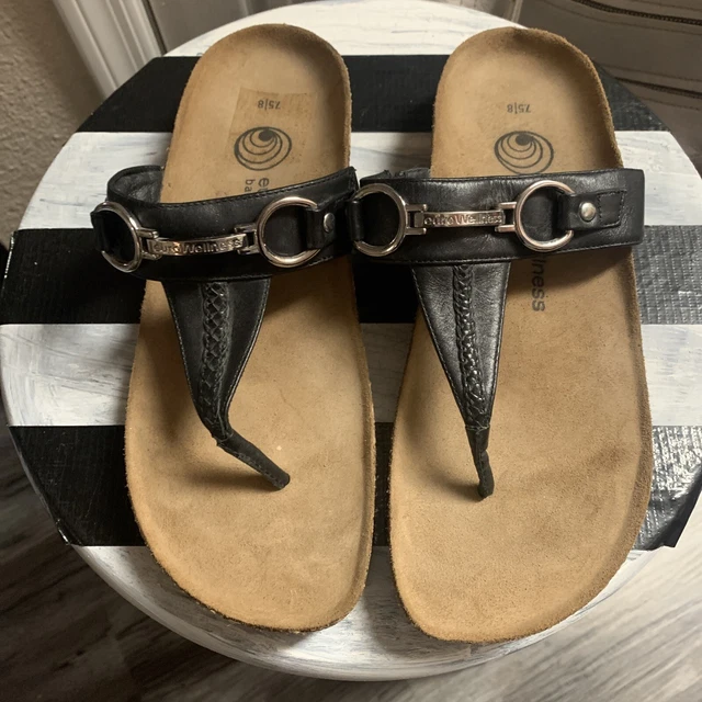 Euro Wellness Womens  Black Leather Comfort Slip On Thong Sandal Size  US 8