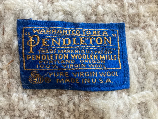 Pendleton Wool Blanket Beige Plaid Fringe Throw 50X60