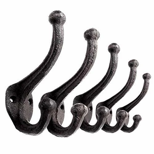 5 Pack Decorative Rustic Cast Iron Wall Mounted Coat Hooks Set of 5 Vintage I...