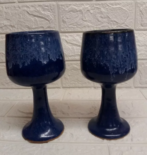 Two Handmade Stoneware Potery Goblets 7"tall A1