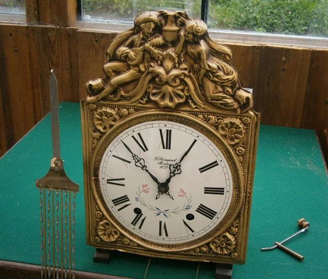 Cadran émaillé décor fleuri peint main Horloge pendule comtoise Le Jossec