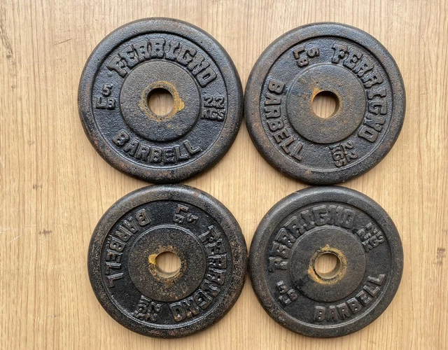 VINTAGE FERRIGNO BARBELL, Standard 1” Weightlifting Plates 5LB, Set Of