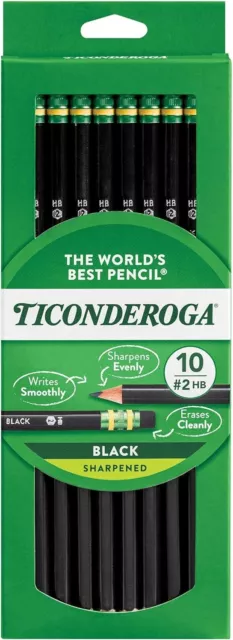 Ticonderoga Wood-Cased Pencils, Pre-Sharpened, 2 HB Soft, Black, 10 Count