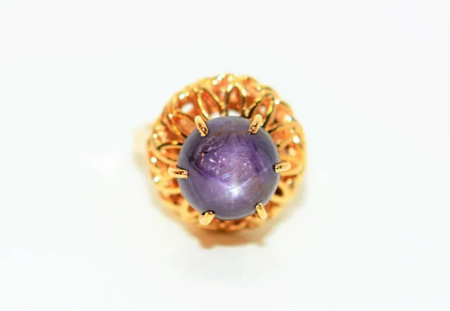 Natural Star Sapphire Ring 14K Solid Gold 10.57ct Vintage Ring Solitaire Ring