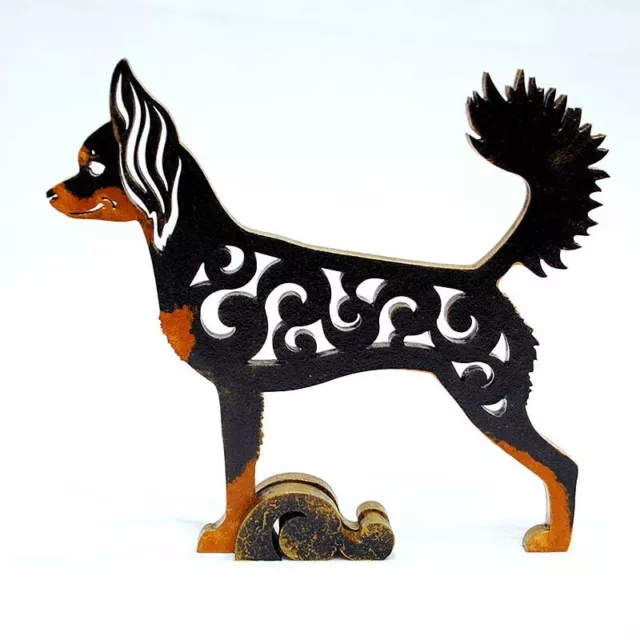 Russian Toy Terrier Long-Haired Dog Wood Figurine Unique Gift Hand-Painted