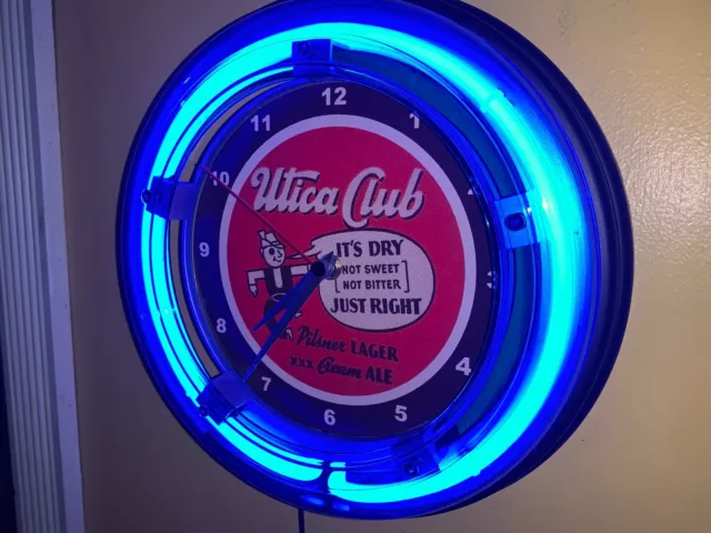 Utica Club Beer Bar Man Cave Neon Advertising Wall Clock Sign