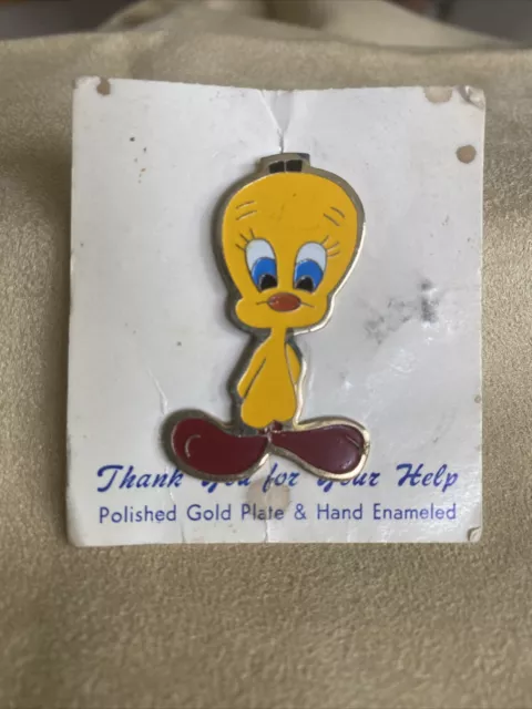 Vintage Warner Brothers Tweety Bird Enamel Yellow Red Gold Tone Pin Brooch