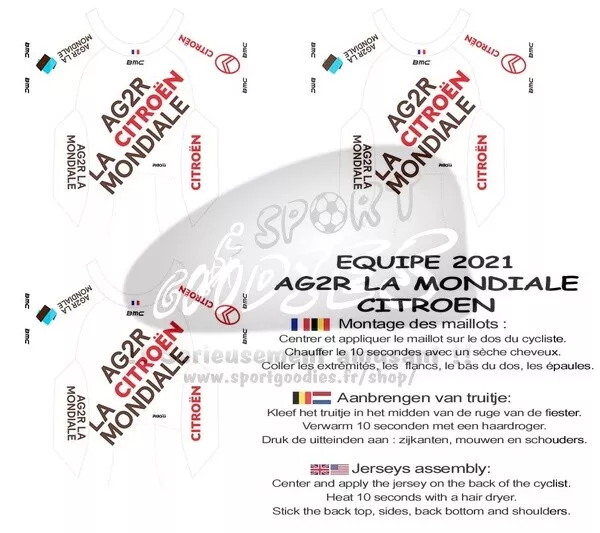 3 maillots stickers pour cyclistes miniatures Equipes 2021 Tour de france