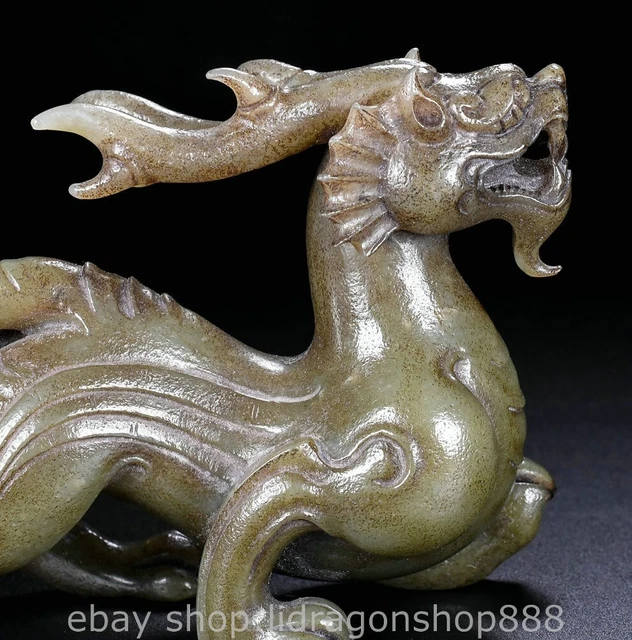 6" Chinese Natural Hetian Nephrite Jade Carving Dragon Beast Statue Sculpture 3