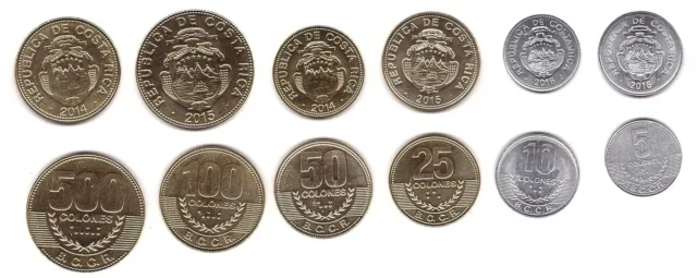 Costa Rica - set 6 coins 5 10 25 50 100 500 Colones 2014 - 2016 UNC