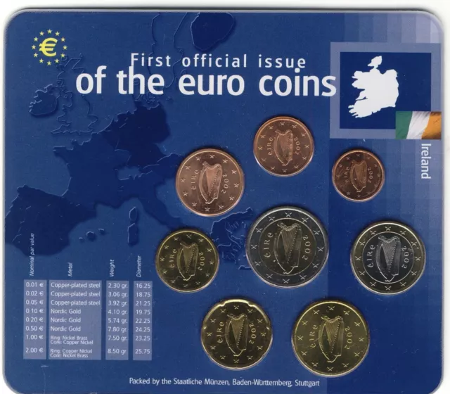 2002 Irland offiz. KMS by Staatliche Münze Stuttgart im Blister ! Selten/rar !