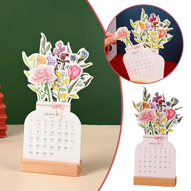 2024 CREATIVE FLOWER Desk Calendar Vase Shaped New Year Calendar