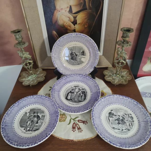 Lot de 4 assiettes parlantes Sarreguemines thème '' les grèves ''