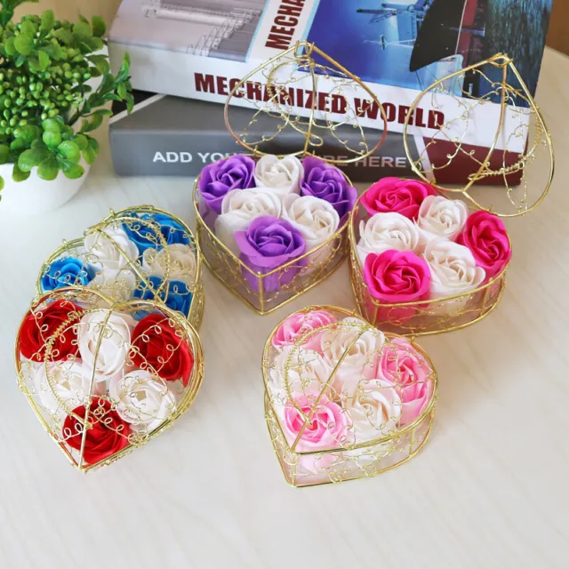 6pcs Flower Handmade Soap Heart Shaped Box Mother's Day Gift Soap Flower Decor u