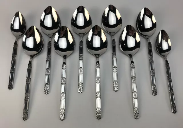 Set of 10 Oneida Community Stainless MADRID No Black 2 Teaspoons + 8 Soup Spoons