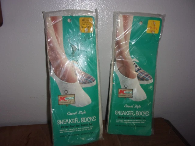 NOS 2 Pr. Vintage Kmart Sneaker  Socks Casual Style Terry Lining  Sz 9.5-11.5