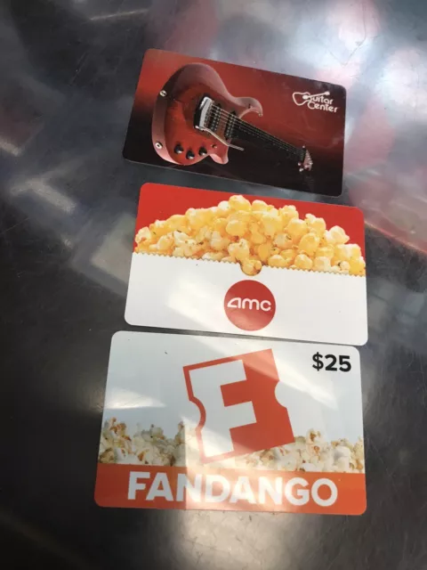 Gift Cards Guitar Center$25 , Amc $100 & Fandango $25  Total $150 All 3