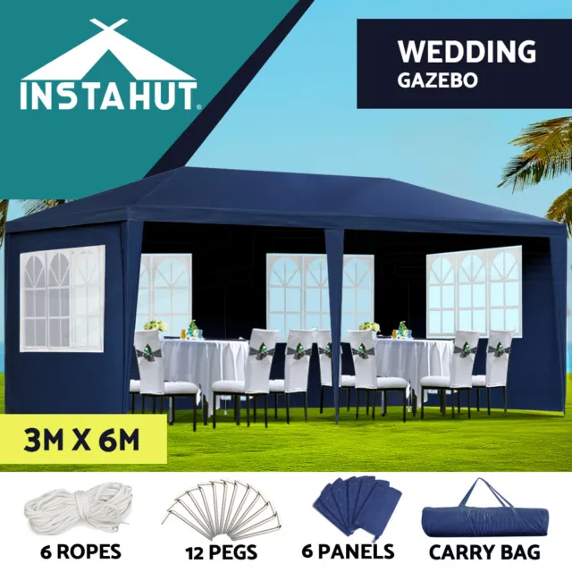 Instahut Gazebo Marquee 3x6 Wedding Party Tent Outdoor Camping Side Wall Blue