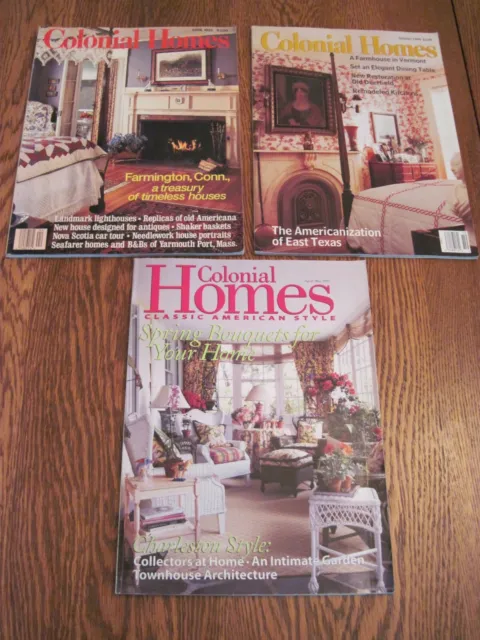 Lot of 3 Vintage COLONIAL HOMES Magazines 1992-1999 Charleston, Farmington 