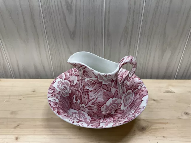 Vintage Victorian Chintz Burleigh Staffordshire England Floral Pitcher and Bowl.