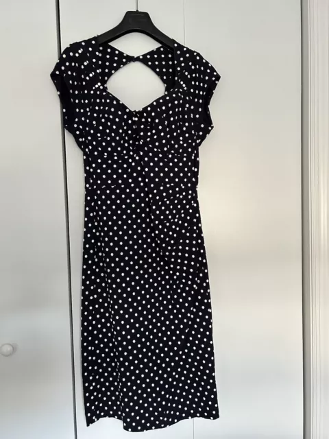 Stop Staring Navy Blue White Polka Dot Dress Size 14