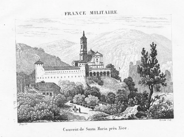 1840 - Santa Maria Kloster Nice Nizza Cote d'Azur France gravure Stahlstich