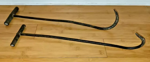 Set of 2 Primitive Hand Forged Iron Hay Bale Hook/Meat Hook Blacksmith Farm Tool