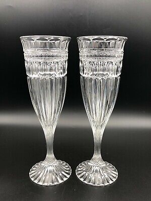 Pair of Vintage Beautiful Pressed Glass Iced Glasses, 8 3/4" Tall, 2 7/8" Dia