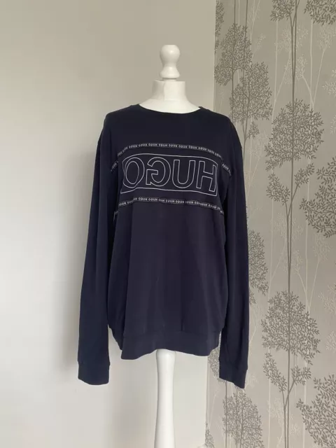 HUGO BOSS DICAGO 193 Tape Sweatshirt Navy Printed Reverse HUGO Logo Size XL