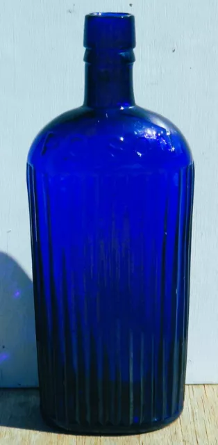 large cobalt blue glass bulk poison ribbed chemist bottle 