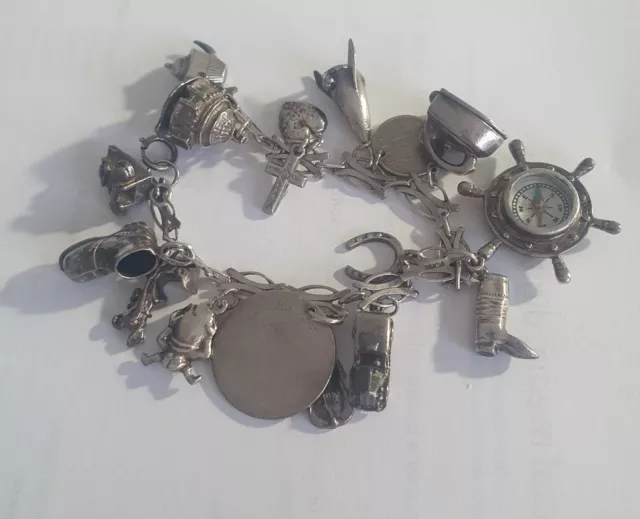 Stunning Vintage 1950s Silver Charm Bracelet