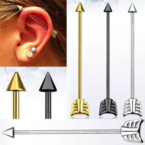 Pair 14G Arrow Industrial Barbell Titanium Steel Ear Cartilage Piercing Ring