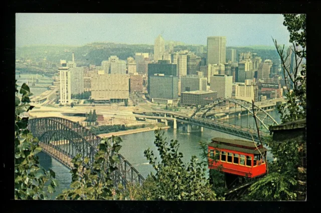 Pennsylvania PA postcard Pittsburgh Duquesne Heights Incline Golden Triangle car