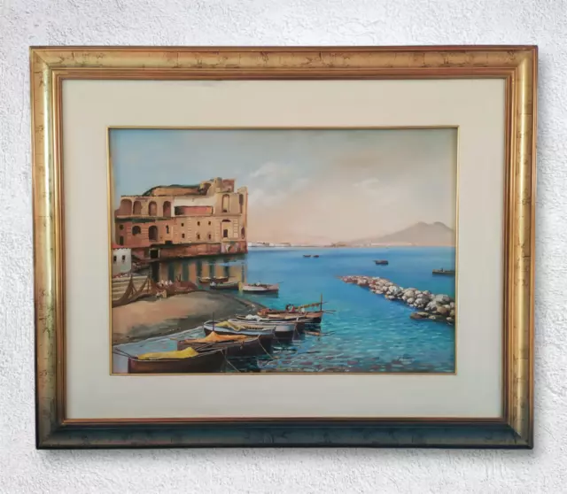 Vue de la baie de Naples depuis Posillipo/Paysage Marin/Peinture à Huile signée