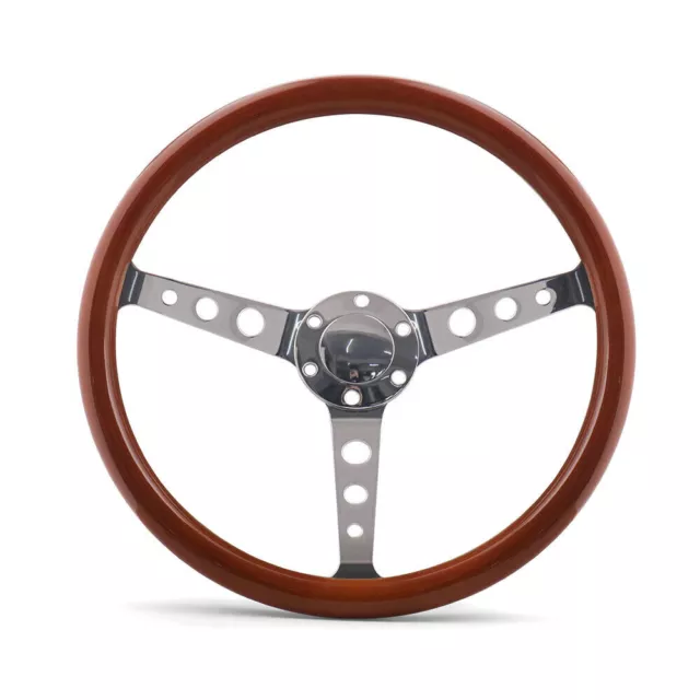 380MM 15inch Classic Real Wood Steering Wheel with Rivet Black Wooden Racing Car
