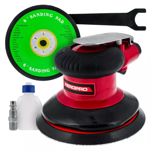 6" Dual-Action Random Orbit Air Palm Sander with PSA and Hook/Loop Backing Pads