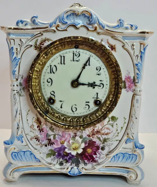 Antique 1882 ANSONIA "La Basque" Royal Bonn Victorian Porcelain Mantel Clock