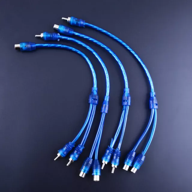 2 Blue Car Audio Stereo Cable Y Splitter Lead Adapter Plug RCA Male To Female lp