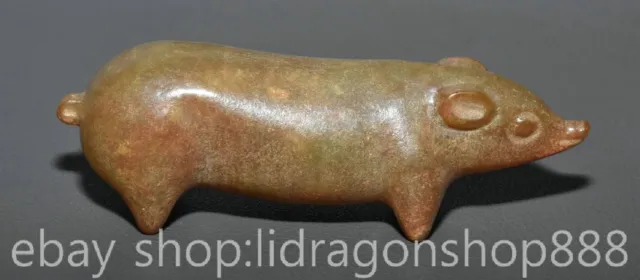 3.4" Chinese Natural Hetian Nephrite Jade Carving Animal Pig Wealth Statue