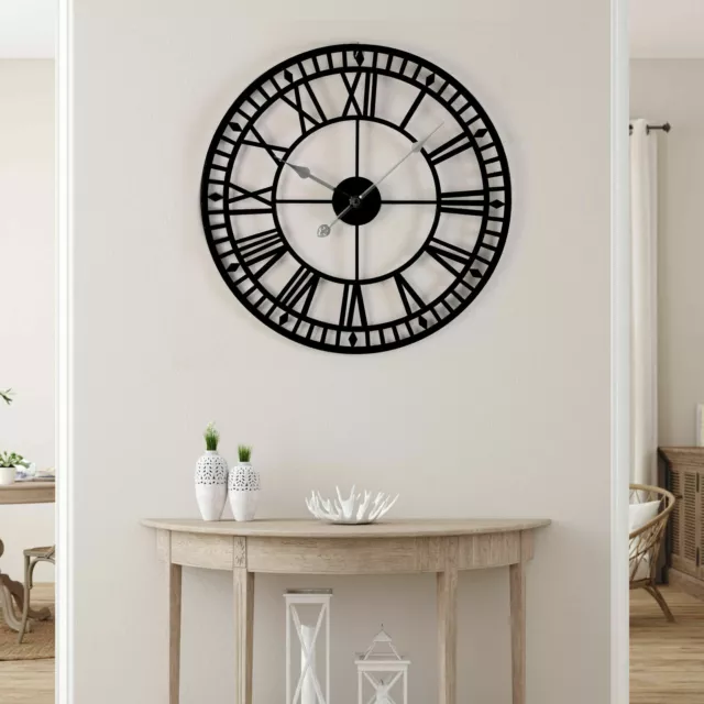 50/80cm Large Wall Clock Roman Numerals Giant Round Face Black Outdoor Garden AU