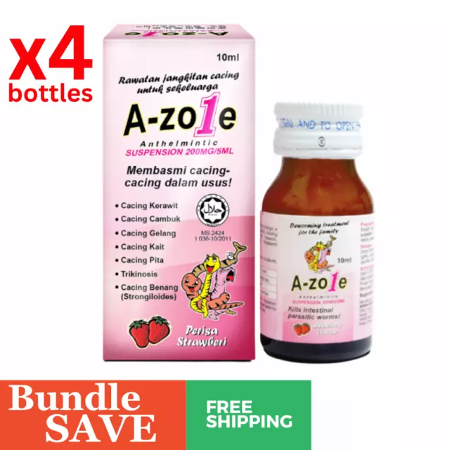 4X BOXES A-ZOLE Suspension Strawberry 10ML Treatment For Threadworm